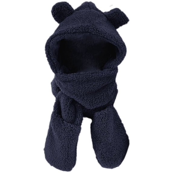 Sales Today Winter Beanie Hat Scarf Gloves Set for Women GIJNRIUIUA Under $8 Winter Cute Bear Ear Warm Hat Plush Earflap Hat Windproof Cap Hat with Ears Hood Hat Scarf 2 in 1 Hooded Scarf for Blue