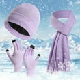thumbnail image 1 of Sales Today Women Beanie Scarf Gloves Headband Set GIJNRIUIUA Under $15 Women's New Winter Thickened Warm Hat Scarf Glove Knitted Three Piece Set Purple, 1 of 4