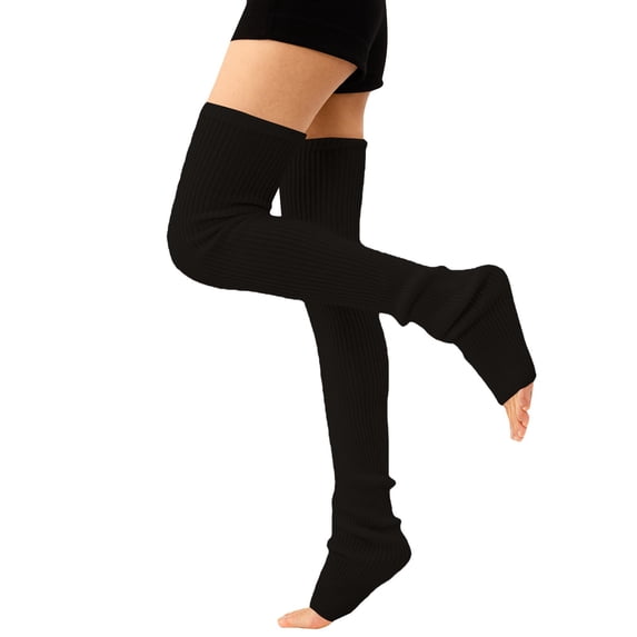 Sales Today Women Knee High Socks Under $6 GIJNRIUIUA Black Knee-High Socks Women's Knit Vertical Stripe Seasonal Over the Knee Long Socks Yoga Sports Casual Socks Leg Warmers