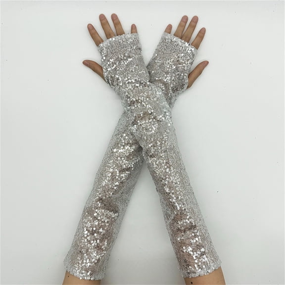Sales Today Womens Long Gloves GIJNRIUIUA Under $4 Fashion Sparkly Gloves Sequins Long Gloves Fingerless Elastic Gloves Glitter for Women and Girls Gray Gloves & Mittens