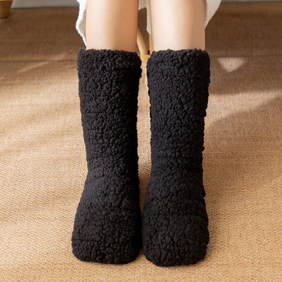 Sales Today Womens Socks Under $5 GIJNRIUIUA Black Crew Socks Winter Winter Fashion Bedroom for Women Wearing Plush Carpet Solid Color Socks Plush Thickened Sleep Snow Socks Calf Socks