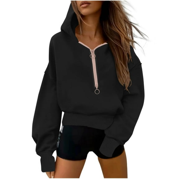 Turilly Fashion Women's Casual Comfortable Long Sleeve Half Zipper Pocket Blouse Top Hooded Sweatshirts