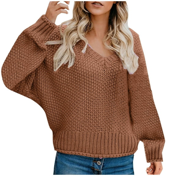 Turilly Women's Casual Loose Solid Color Knit Sweater V-Neck Sweaters