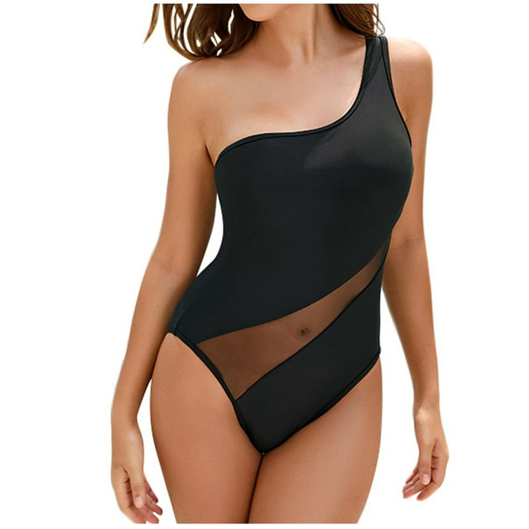 Sales Women's One Piece Bodysuit Solid Color Beachwear One Shoulder Swimwear  Sets Summer Fashion Cozy Outfits for Girls Tight Bathing Suit Female  Leisure Black 4 