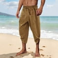 thumbnail image 1 of Mens Cargo Joggers Pants Casual Drawstring Waist Trousers Man Solid-Color Loose Casual Multi-Pocket Cotton-Linen Button Drawstring Cropped Pants Capris Khaki M, 1 of 1