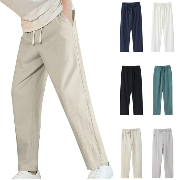 Mens Cargo Joggers Pants Casual Drawstring Waist Trousers Men's Solid Color Pocket Fashionable Casual Youth Versatile Sports Jeans Pants Beige L
