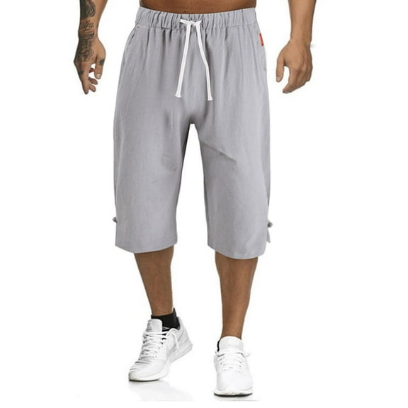 Mens Cargo Joggers Pants Casual Drawstring Waist Trousers Tapered Lightweight Pants Men Casual Fashion Drawstring Solid Color Cotton And Linen Points Pants Gray XL