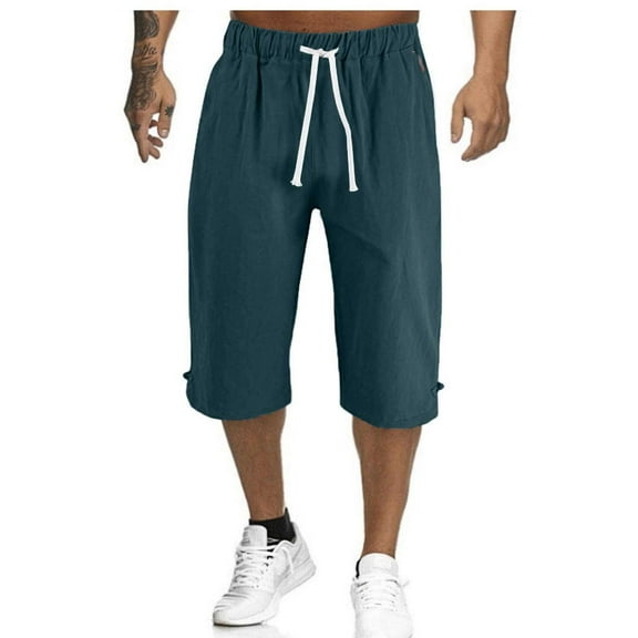 Mens Cargo Joggers Pants Casual Drawstring Waist Trousers Tapered Lightweight Pants Men Casual Fashion Drawstring Solid Color Cotton And Linen Points Pants Green 2XL