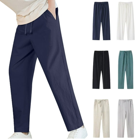 Mens Cargo Joggers Pants Casual Drawstring Waist Trousers Tapered Lightweight Pants Men's Solid Color Pocket Fashionable Casual Youth Versatile Sports Jeans Pants Navy L