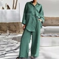 thumbnail image 1 of Turilly Womens Coats and Jackets Women's Cotton Solid Button Long Sleeve Shirt Blouse and Pants Set with Pocket, 1 of 4