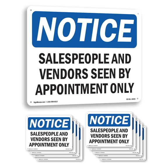 Salespeople And Vendors Seen Appointment OSHA Notice Aluminum Sign 14 Inch x 10 Inch - 10 Pack