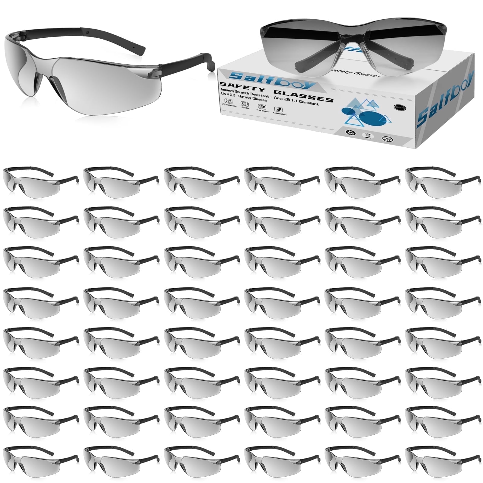 Salfboy 50-Pack ANSI Z87.1 Scratch-Resistant Safety Glasses Bulk