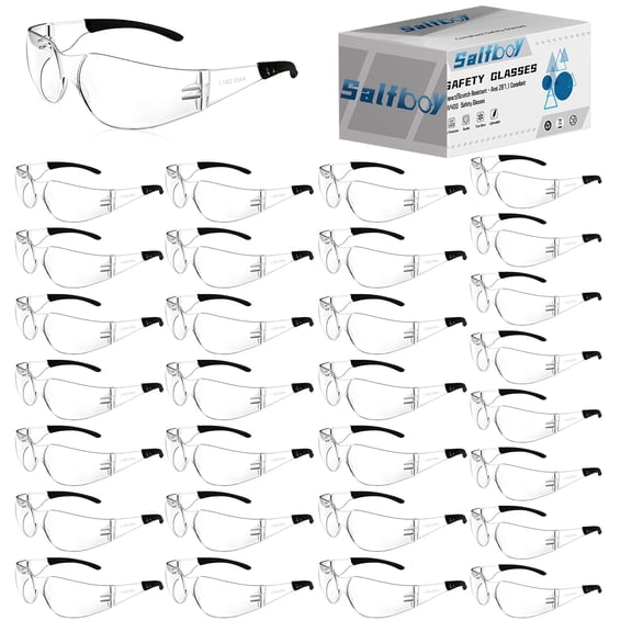 Salfboy Clear Safety Glasses Bulk of 30 Ansi Z87.1 Scratch Impact Resistant