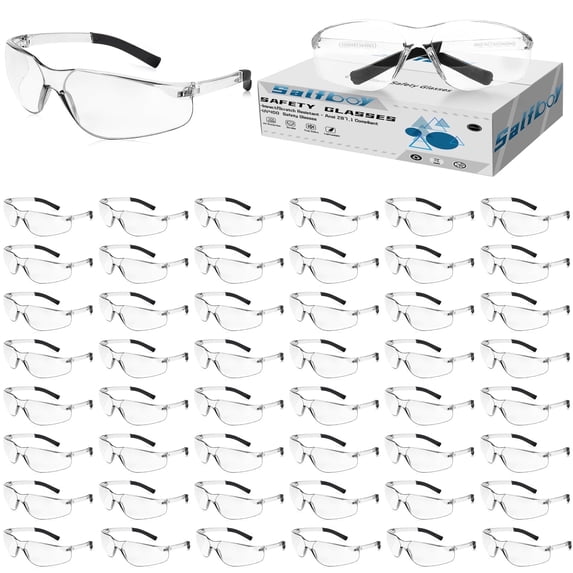 Salfboy Clear Safety Glasses Bulk of 50, Impact Resistant Eye Protection