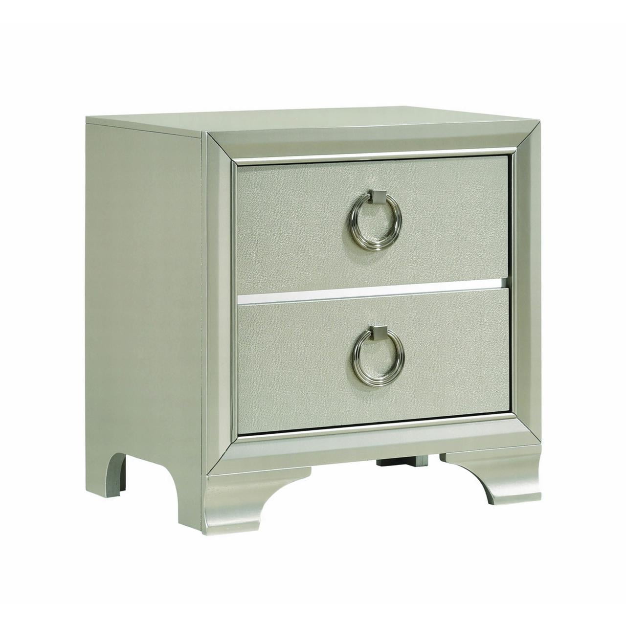 Metallic Sterling 2-Drawer Nightstand with Ring Handles