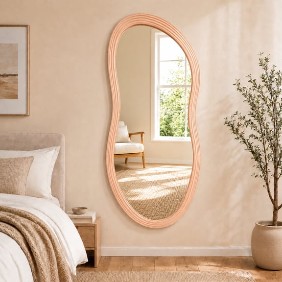 Saliwa Irregular Wall Mirror Full Length, 47" x 23" Wood Floor Length Mirror for Bedroom, Living Room, Entryway Hall, Asymmetrical Design, Horizontal/Vertical Hanging