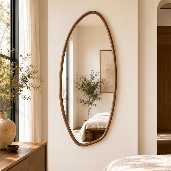 SaliWa Full Length Mirror, 47"X23" Walnut Full Body Mirror with Wood Frame,Decorative Wall Mirrors for Bathroom, Living Room, Bedroom, Bathroom, Entryway, Vertical/Horizontal