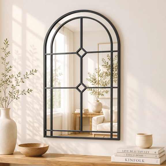 SaliWa Black Arched Mirrors for Wall, 31" x 20" Wall Mirror for Entryway, Living Room, Bedroom, Bathroom, Fireplace, Window mirror with Metal frame
