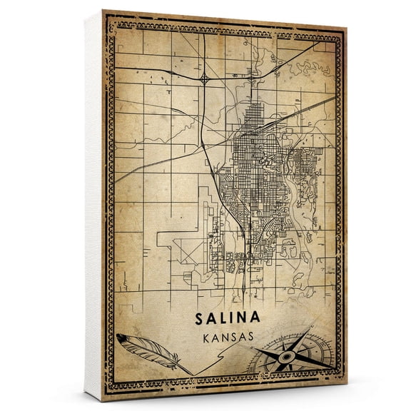 Salina Vintage Map Prints Canvas, Kansas Map Art Canvas, Canvas, Salina Map City style vintage Canvas , Canvas Wall Art, Street Map Artwork Canvas