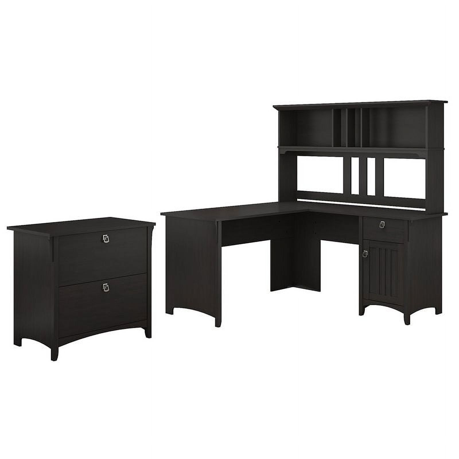 Salinas 60W L Shaped Desk with Hutch & File Cabinet in Vintage Black - image 1 of 7