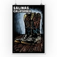 thumbnail image 1 of Salinas, California - Cowboy Boots - Scratchboard - Lantern Press Artwork (9x12 Art Print, Wall Decor Travel Poster), 1 of 1
