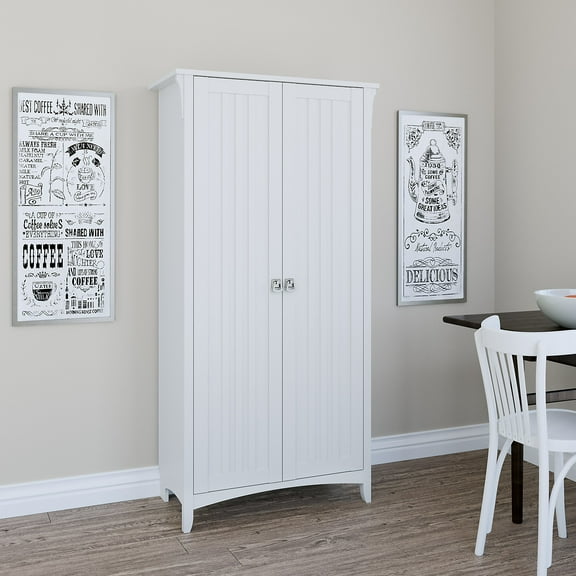 Salinas Kitchen Pantry Cabinet with Doors in White/Shiplap - Engineered Wood
