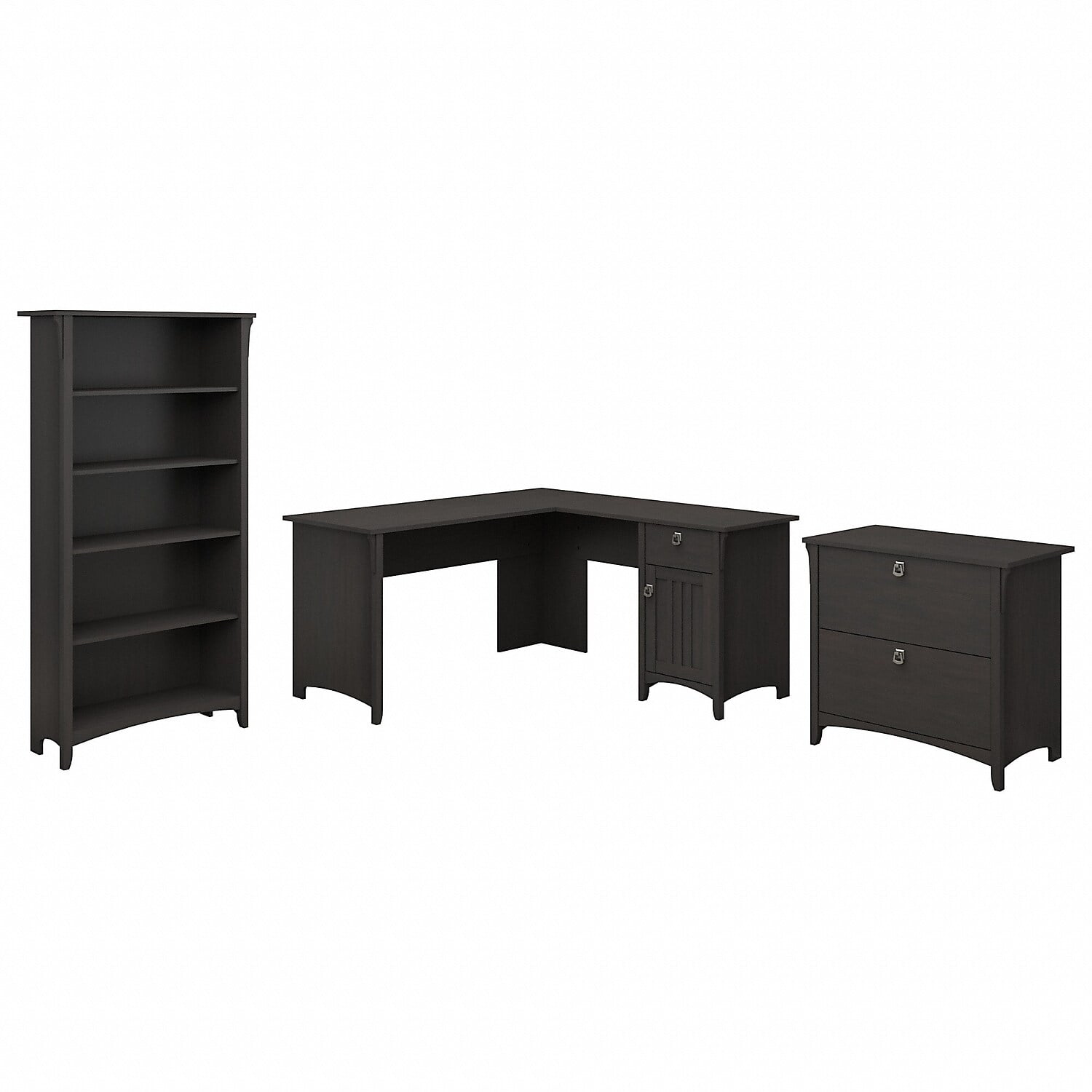 Salinas Vintage Black L-Shaped Desk with File Cabinet and Bookcase