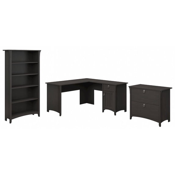 Salinas L Desk with Storage 3 Pc. Set in Vintage Black - Engineered Wood