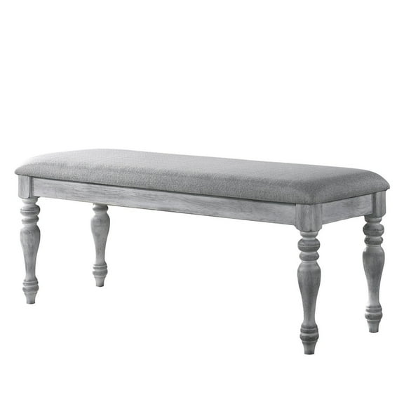 Salines Upholstered Turned Leg Dining Bench in Rustic White