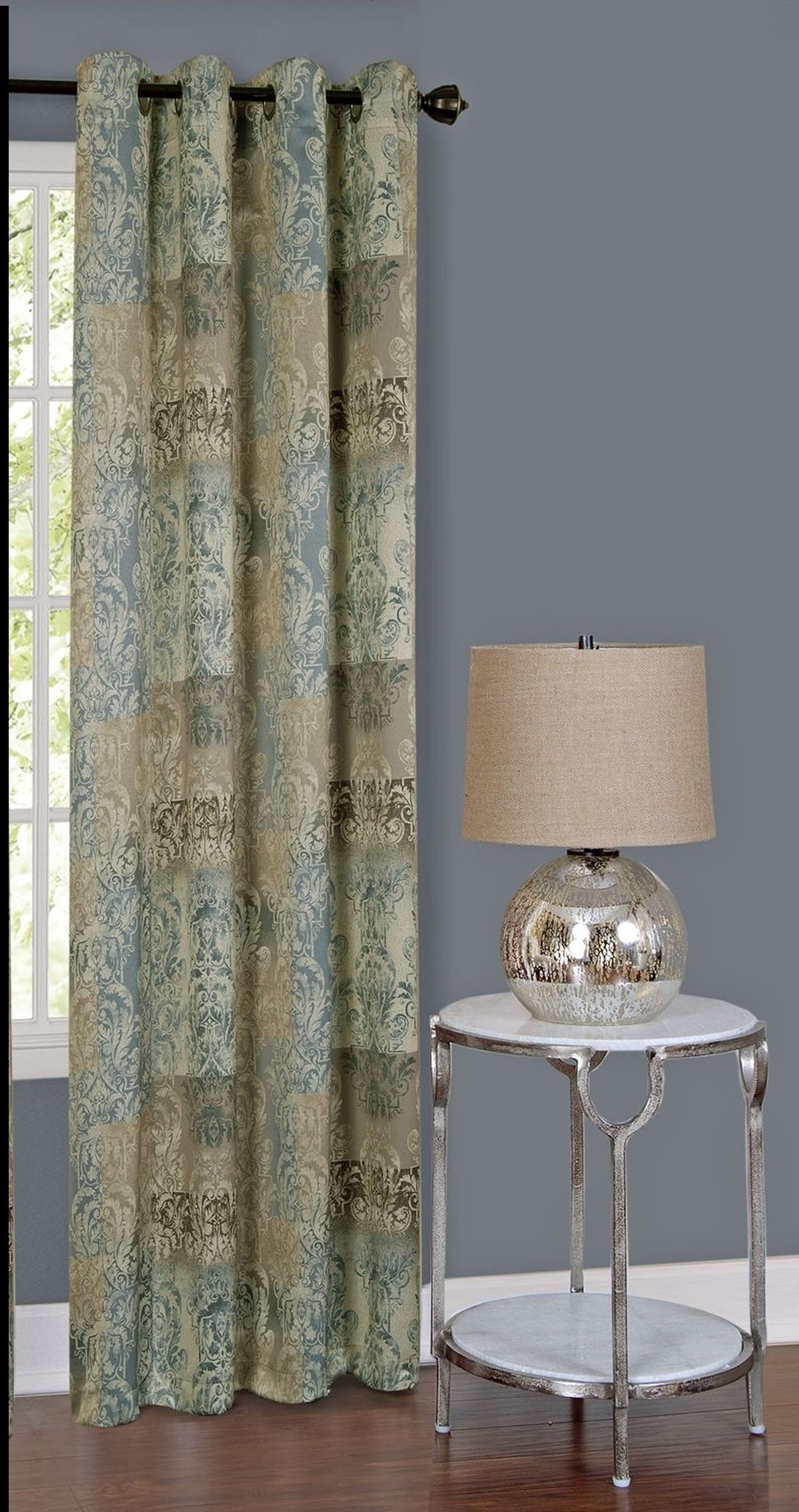 Blue and Beige Polyester Room-Darkening Grommet Curtain Panel