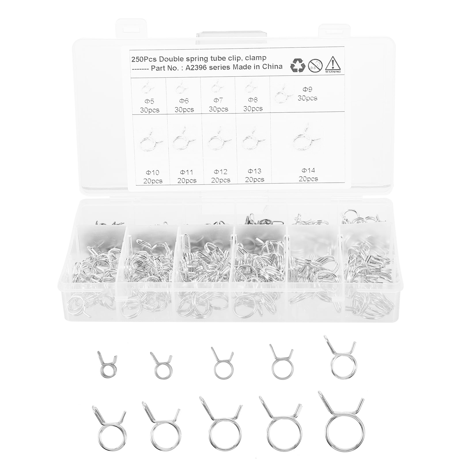 Salinist 250pcs Fuel Silicone Vacuum Hose Spring Clamp for Water Pipe