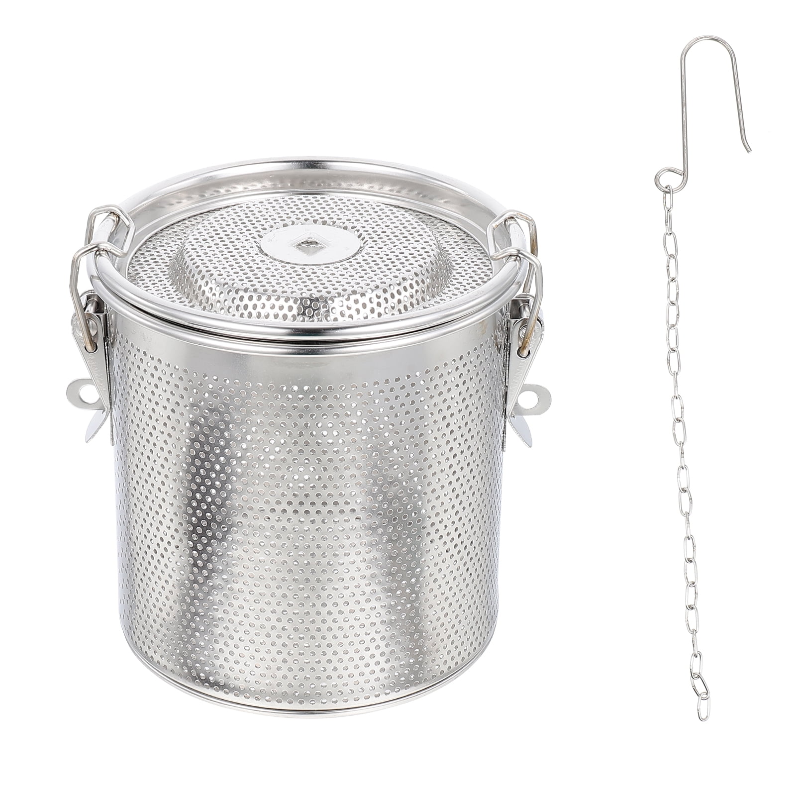 Large Stainless Steel Seasoning Strainer & Tea Infuser - 7 Inch Capacity, Fine Mesh, With Chain & Screw Lid For Cooking, Brewing, And Loose Leaf Tea