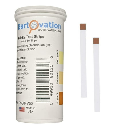 Salinity Salt Plastic Test Strips, 0-1000 ppm [Vial of 50 Strips] for Measuring Chloride Cl Ion in a Solution
