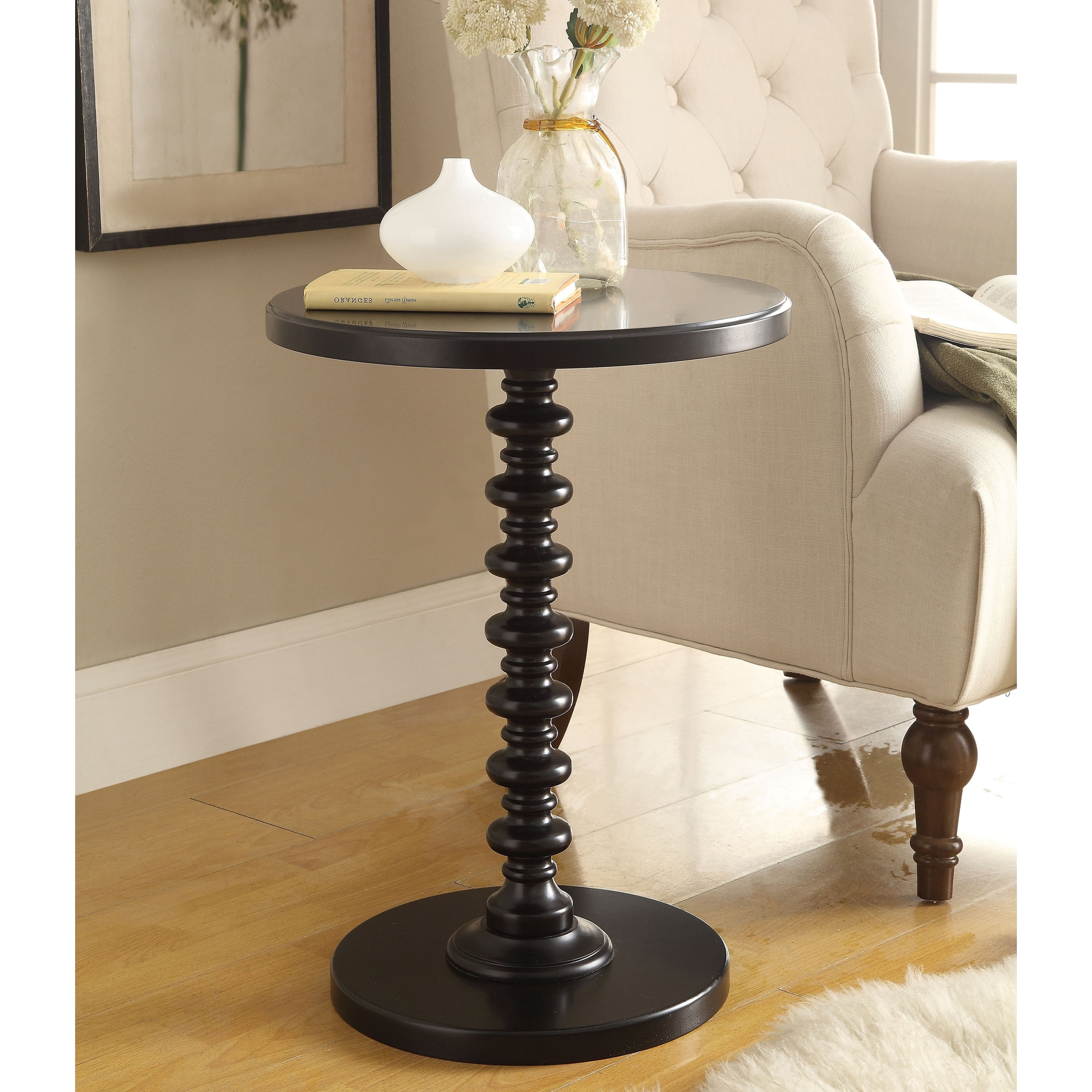 Salisa Round Wooden Side Table Black - Walmart.com