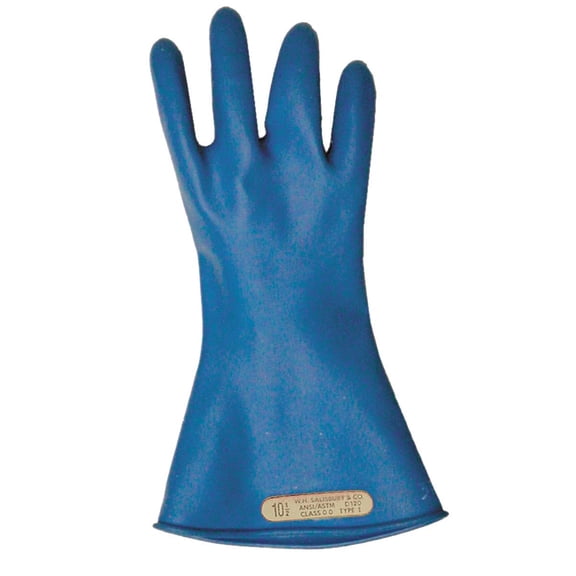 Salisbury Blue Electrical Gloves, Rubber, 0 Class, Size 9 9 Rubber Blue E011BL/9