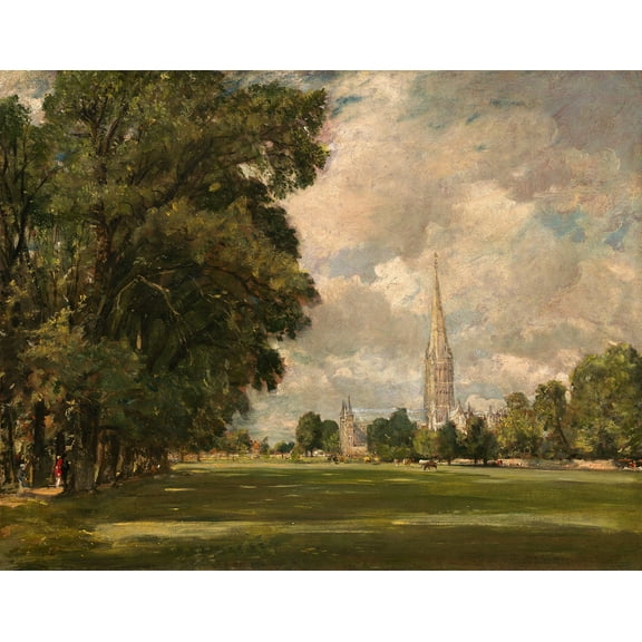 Salisbury Cathedral from Lower Marsh Close by John Constable - 12" x 18" Art Print Wall Decor
