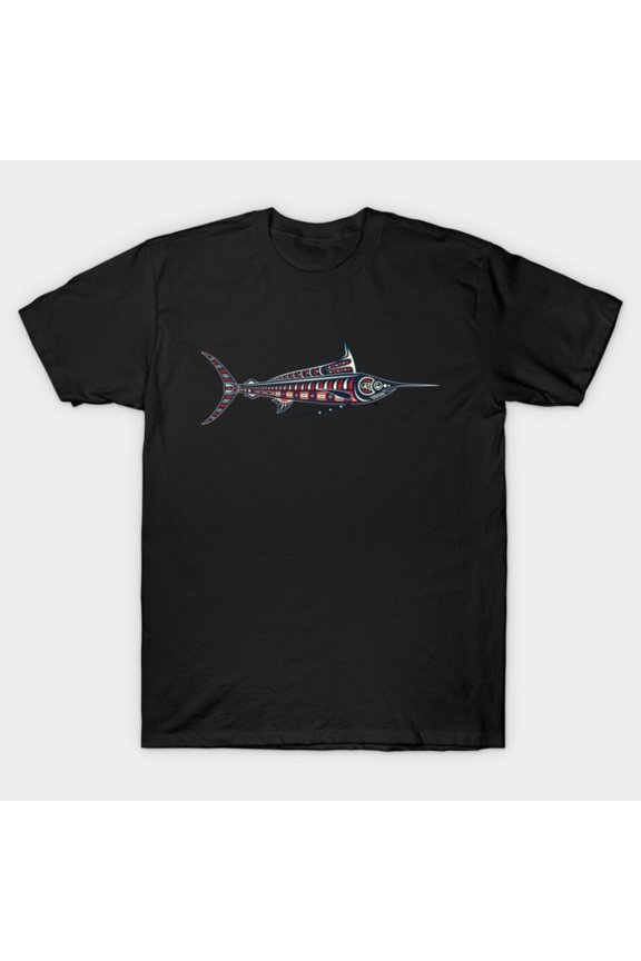 Salish Swordfish Tribal Art Native Style Fishing Top Unisex T-Shirt, for men & women, up to size 5XL