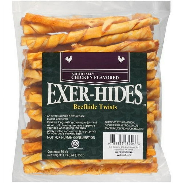 Salix Exerhides Chicken Flavored Beefhide Dog Treat Twists, 50 count