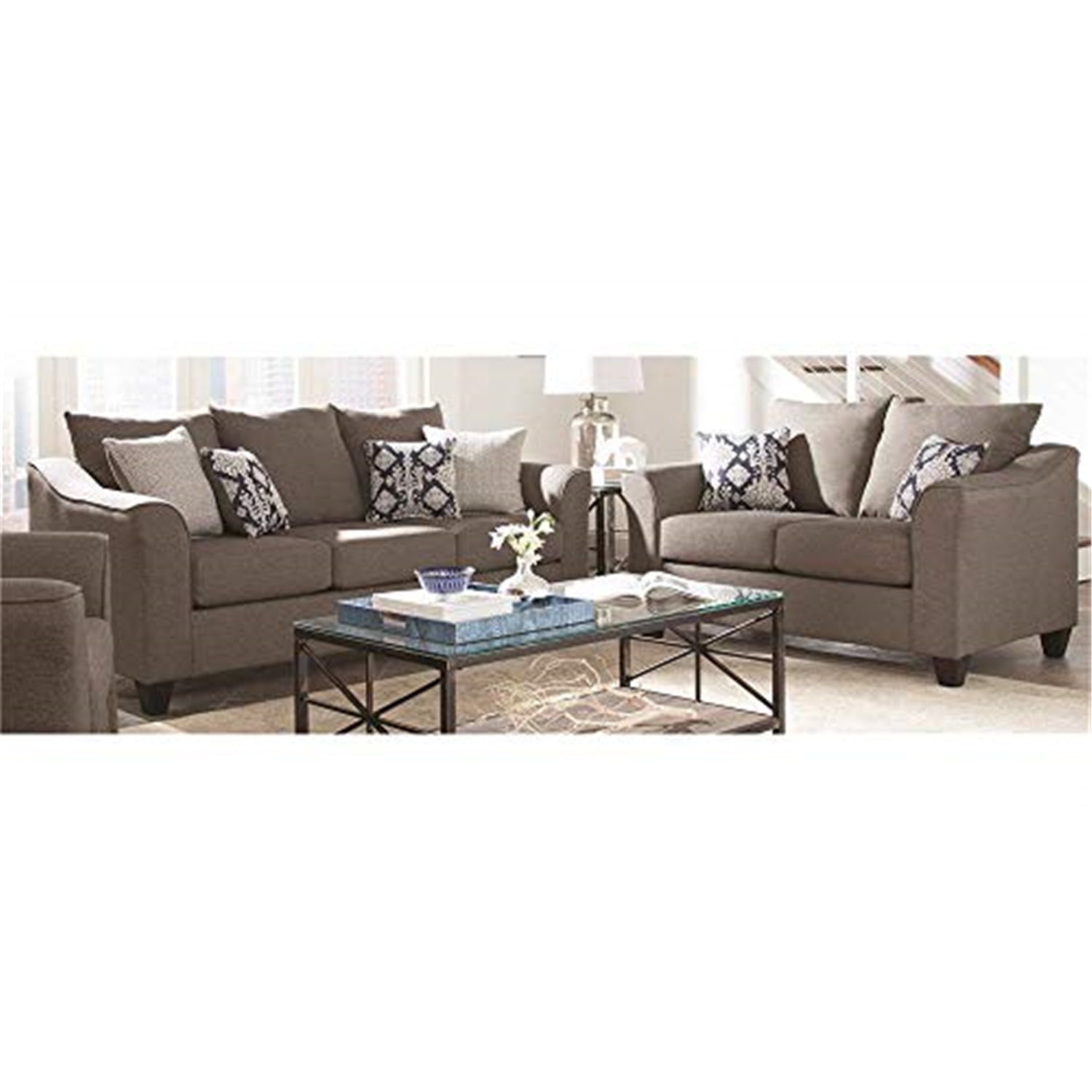 Gray Fabric 2-Piece Sofa and Loveseat Set with Flared Arms