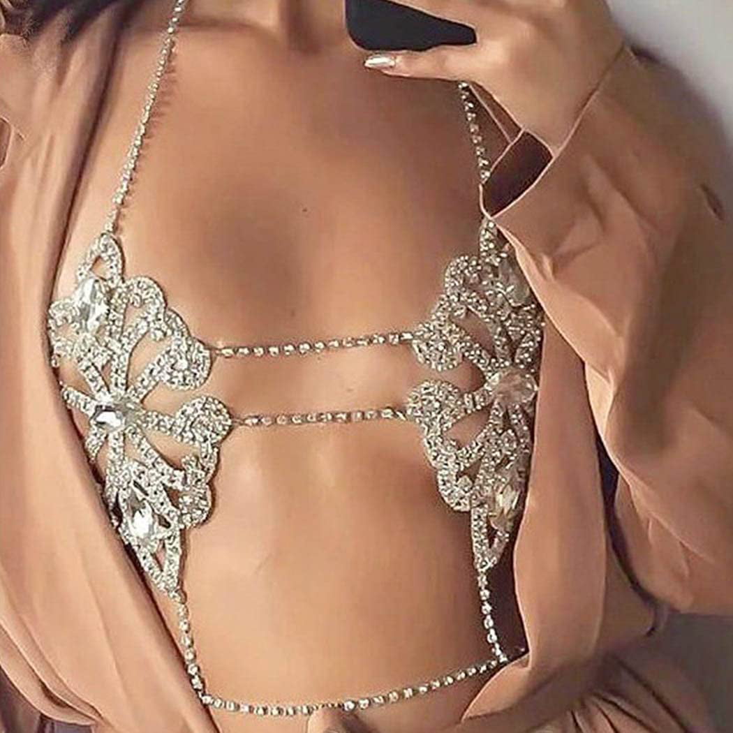 Plus Chain Linked Sequin Bra Without Lingerie Set