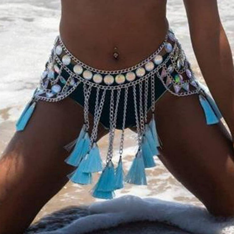 Salliy Boho Rhinestone Bikini Chain Set Silver Sexy Sequins Mesh