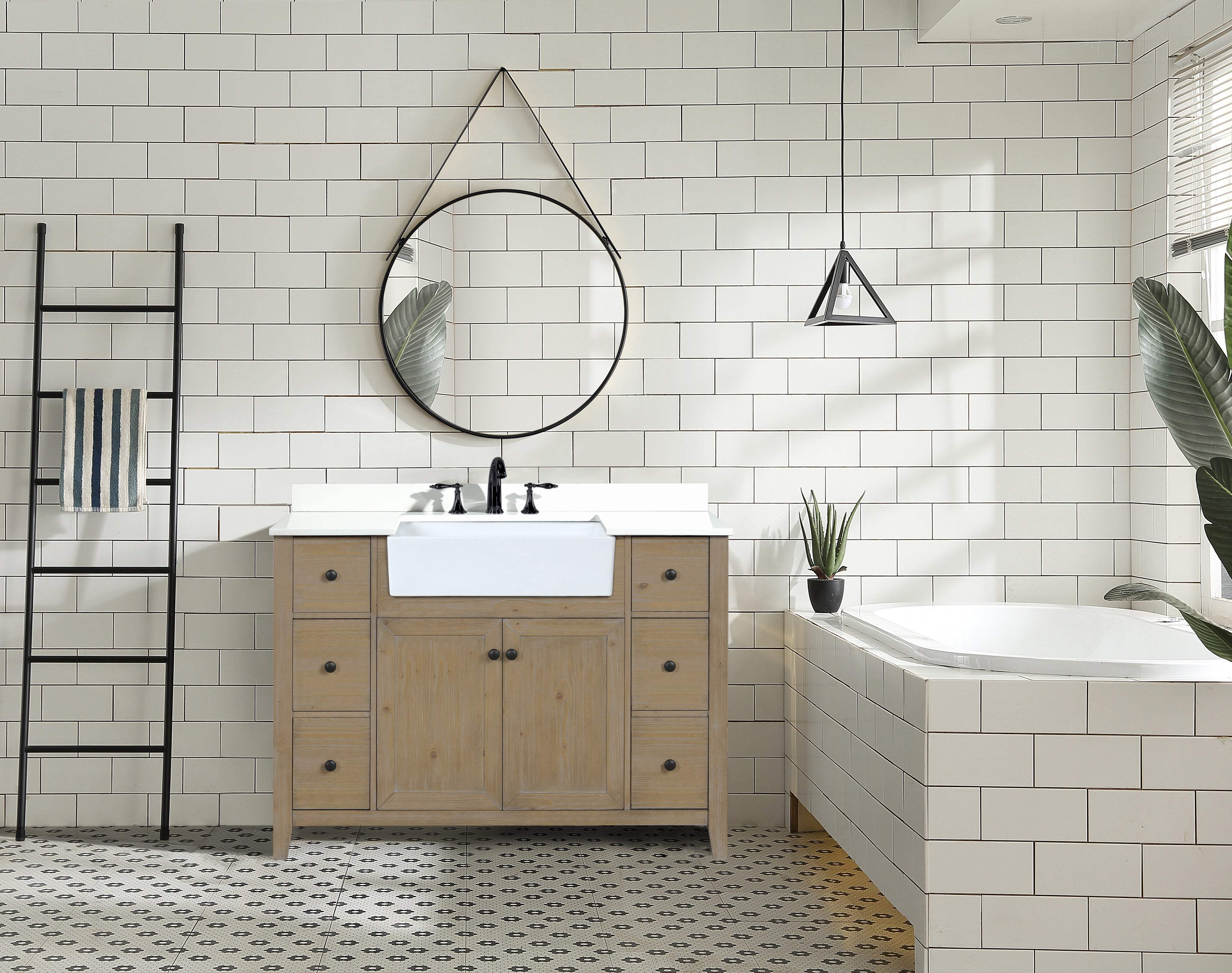 Sally 48" Weathered Fir Single Bathroom Vanity with White Marble Top