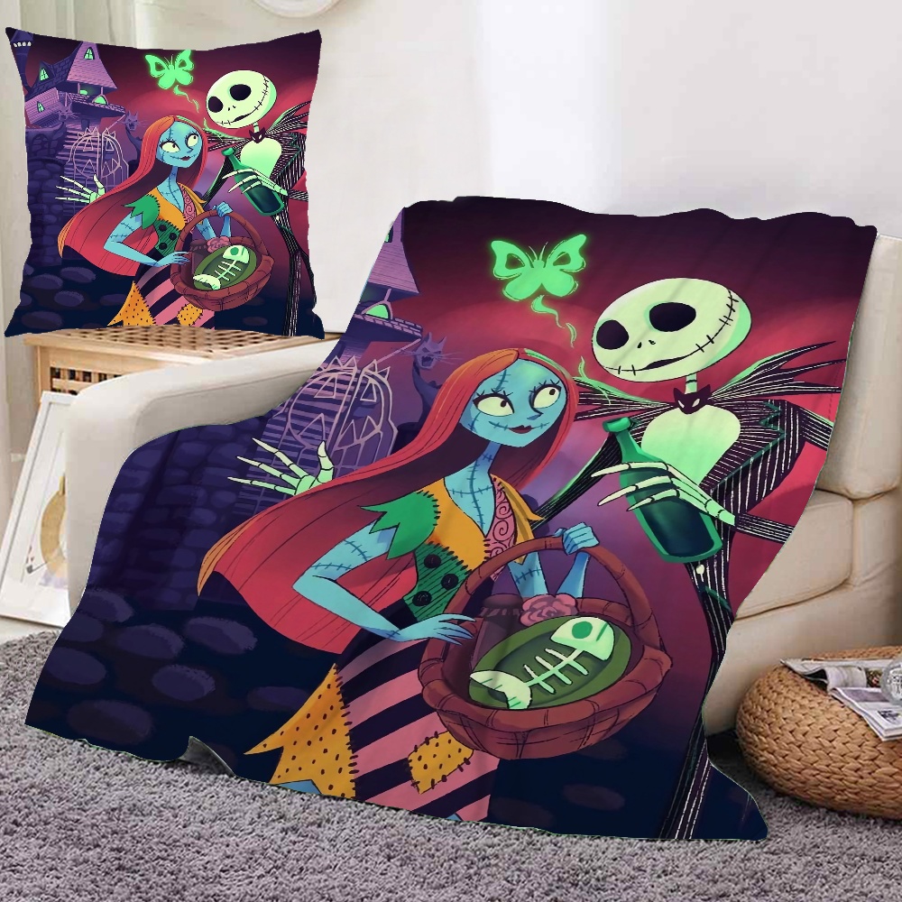 Jack Skellington Skeleton Blanket and Pillow Cover 2PCS Throw Flannel Blanket For Couch For Couch Blanket Blanket For Living Room Plush Throw Blanket Walmart