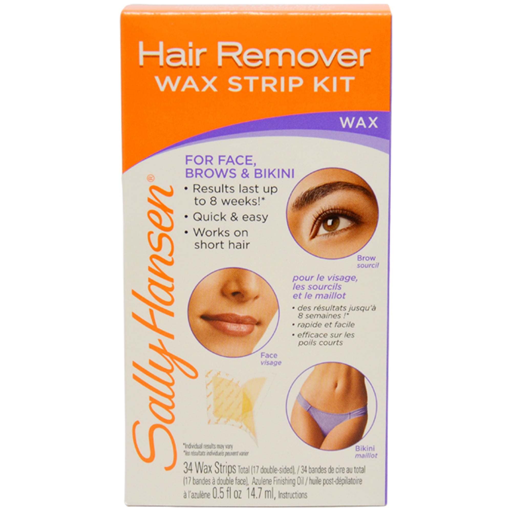 Sally Hansen Hair Remover Wax Strip Kit for Face, Brows & Bikini