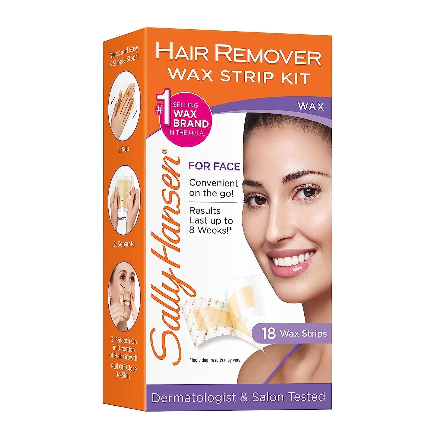 Sally Hansen Hair Remover Wax Strip kit for Face, 18 Wax Strips