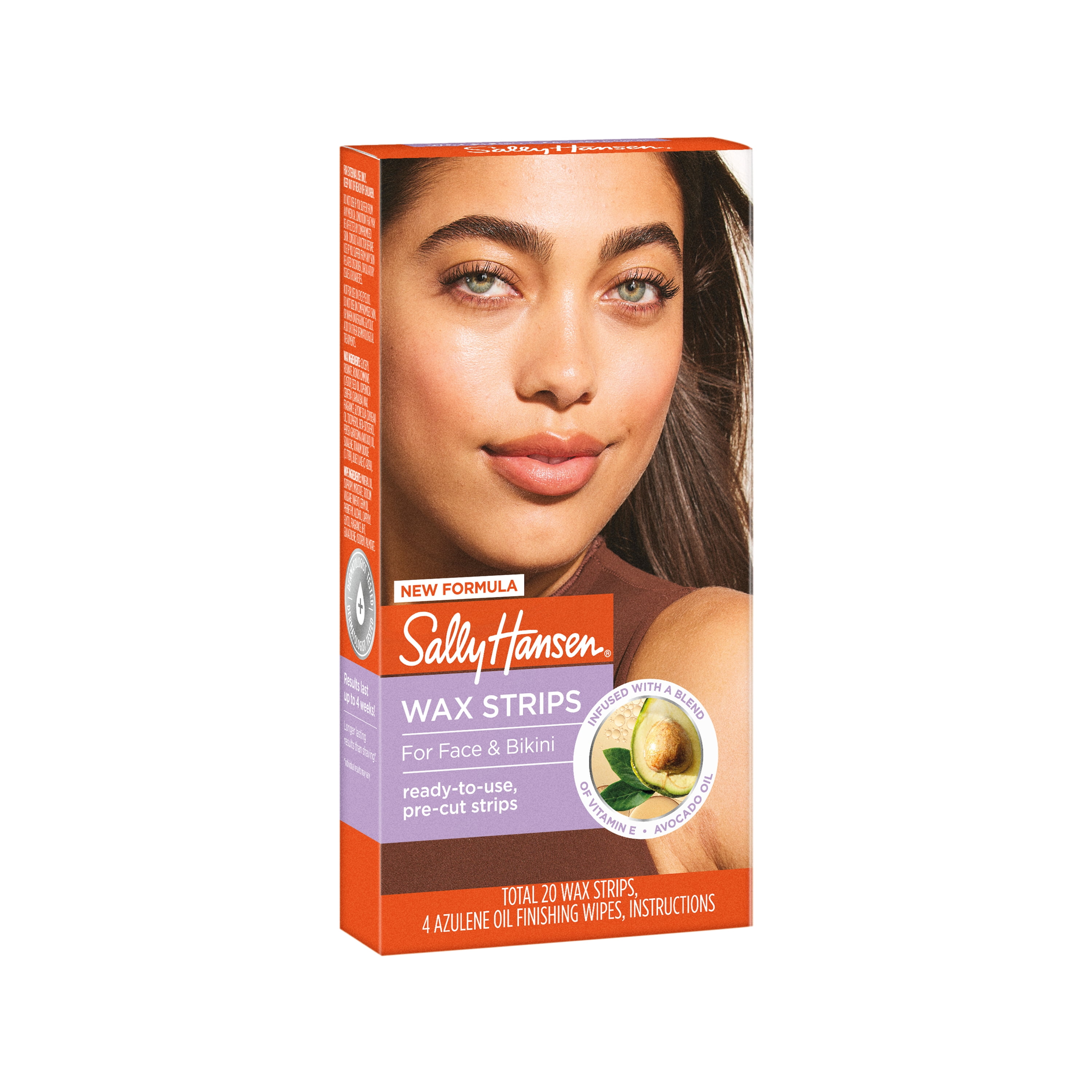 Sally Hansen Hair Remover Wax Strips for Face and Bikini, Pack of 20 Ready To Use Wax Strips, Salon Quality Results