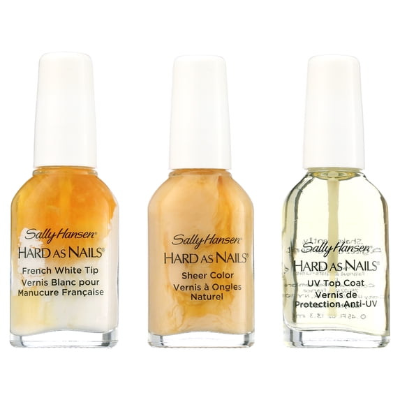 Sally Hansen Hard As Nails French Manicure 3 Pc Set - 45144 Nearly Nude 0.45oz Sheer Color, 0.45oz French White Tip, 0.45oz UV Top Coat