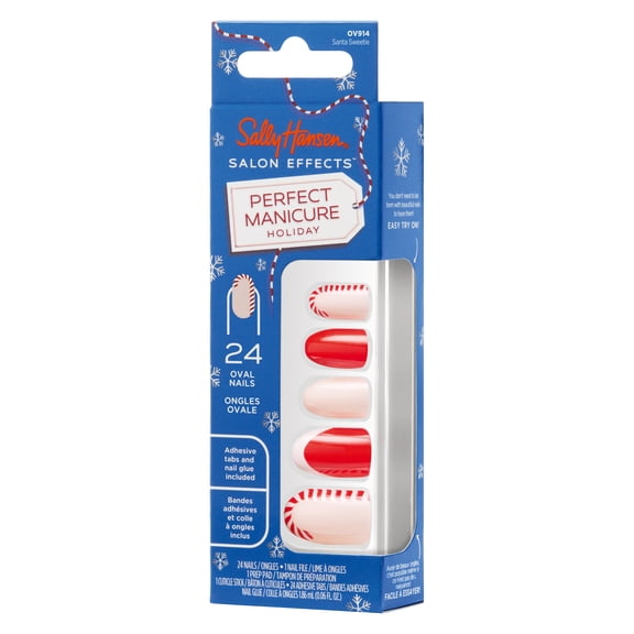 Sally Hansen Perfect Manicure Press On Nail Kit, Holiday Collection, Santa Sweetie, Oval