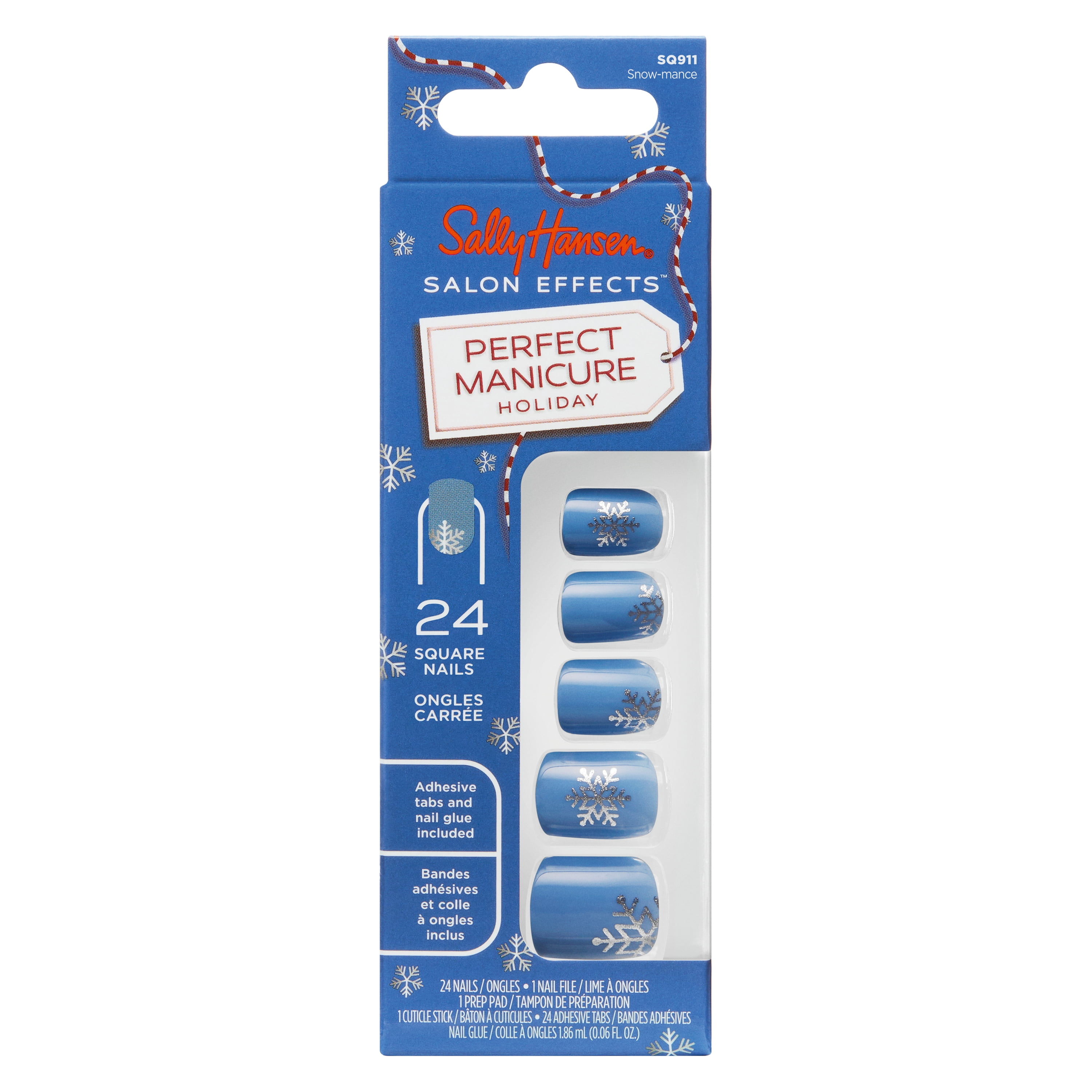 Sally Hansen Perfect Manicure Press On Nail Kit, Holiday Collection, Snow-mance, Square