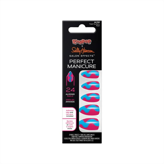Sally Hansen Perfect Manicure Press On Nail Kit, Ring Pop Collection, Thank You Berry Much, Almond, 24pcs